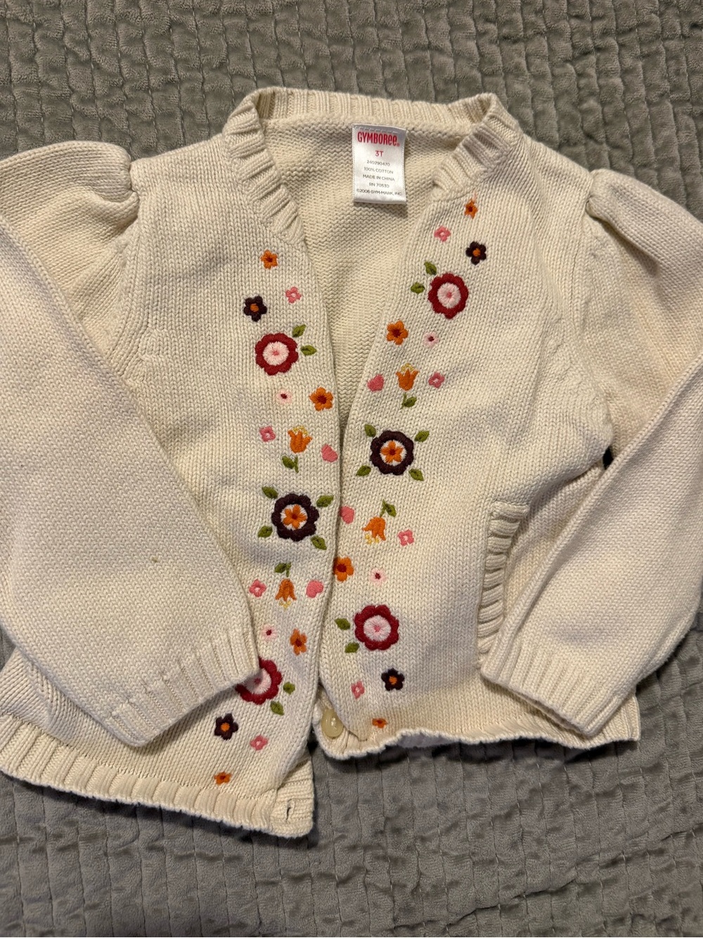 Gymboree Cream Cardigan with Colorful Floral Embroidery